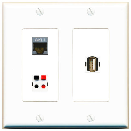 CAT7 SPEAKER USB2 Wall Plate [White]