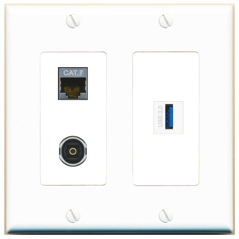 CAT7 TOSLINK USB-3 Wall Plate [White]