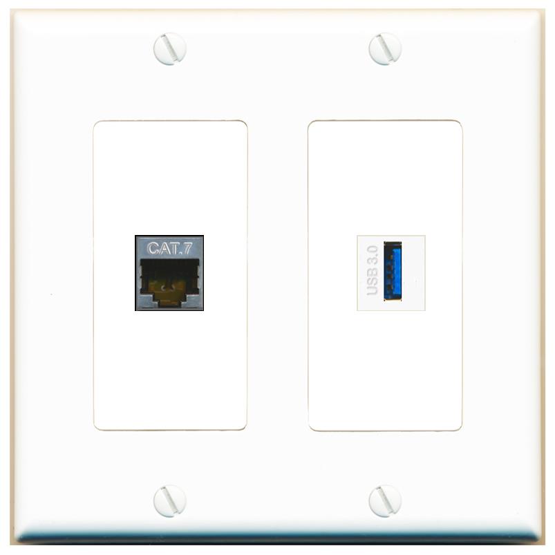 CAT7 USB-3 Wall Plate [White]