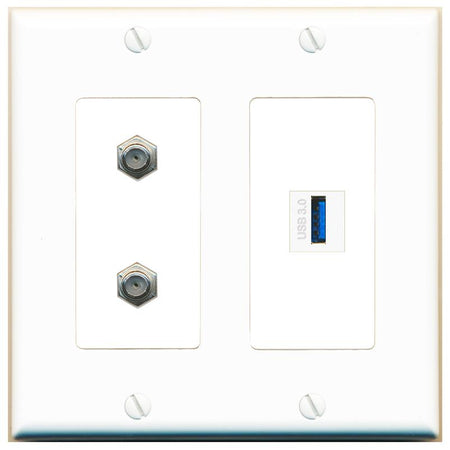 2 COAX USB-3 Wall Plate [White]