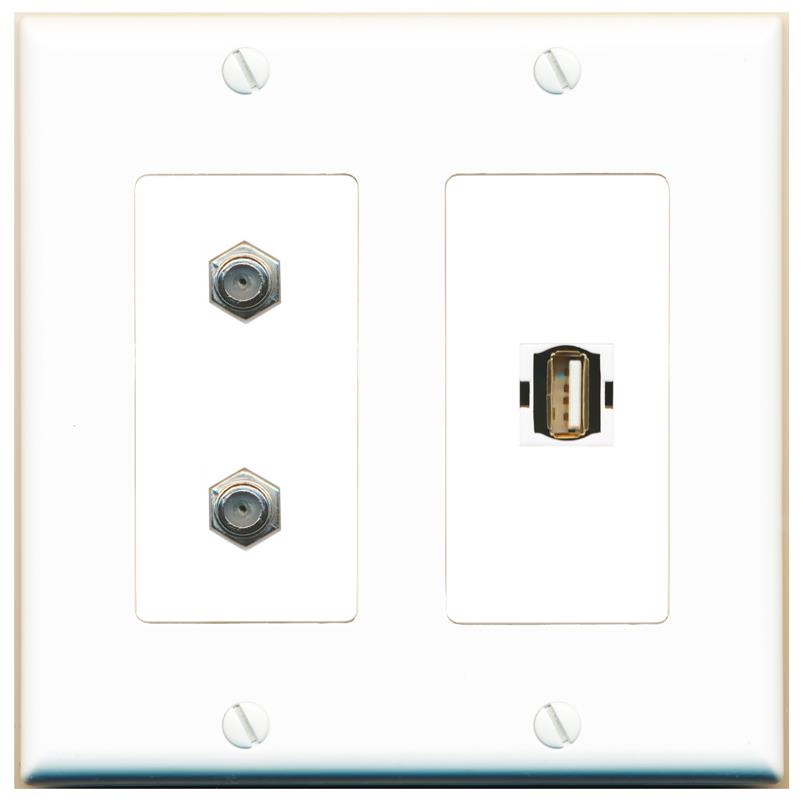 2 COAX USB2 Wall Plate [White]