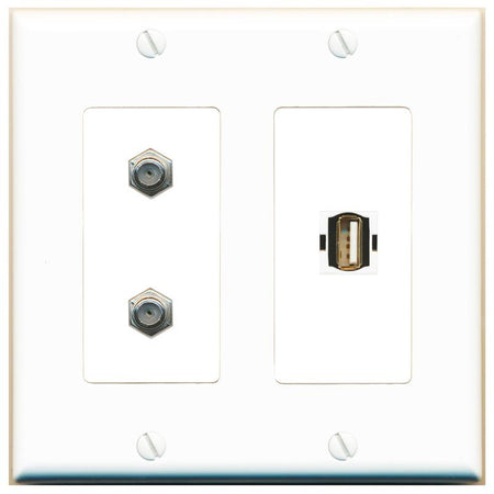 2 COAX USB2 Wall Plate [White]