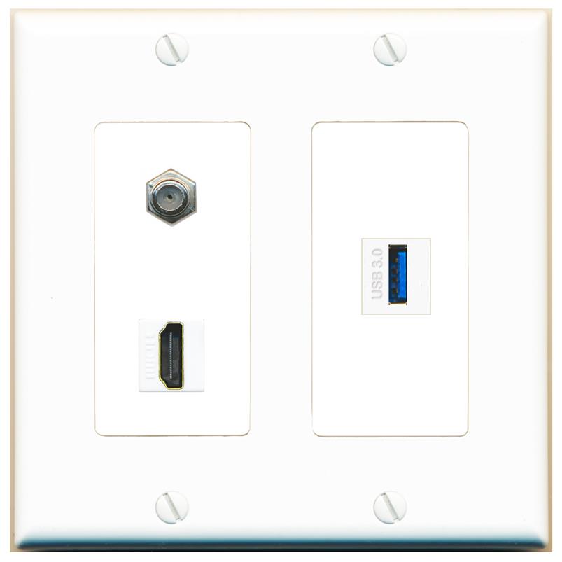 COAX HDMI USB-3 Wall Plate [White]