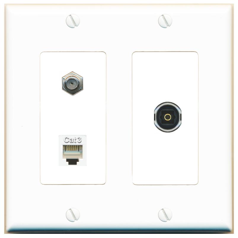 COAX PHONE TOSLINK Wall Plate [White]