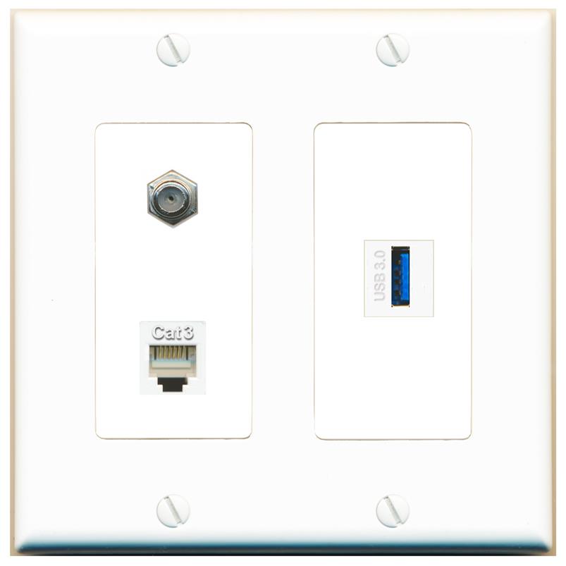 COAX PHONE USB-3 Wall Plate [White]