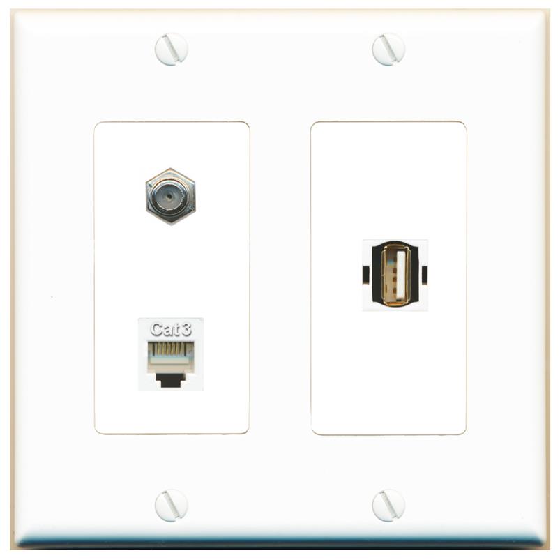 COAX PHONE USB2 Wall Plate [White]