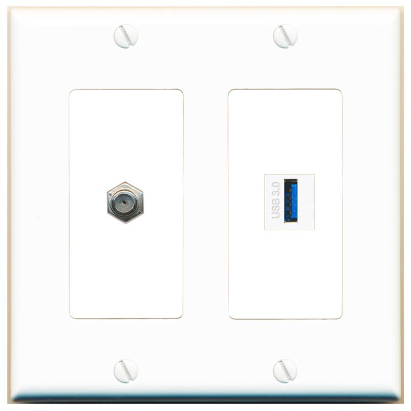 COAX USB-3 Wall Plate [White]
