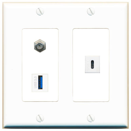 COAX USB-3 USBC Wall Plate [White]