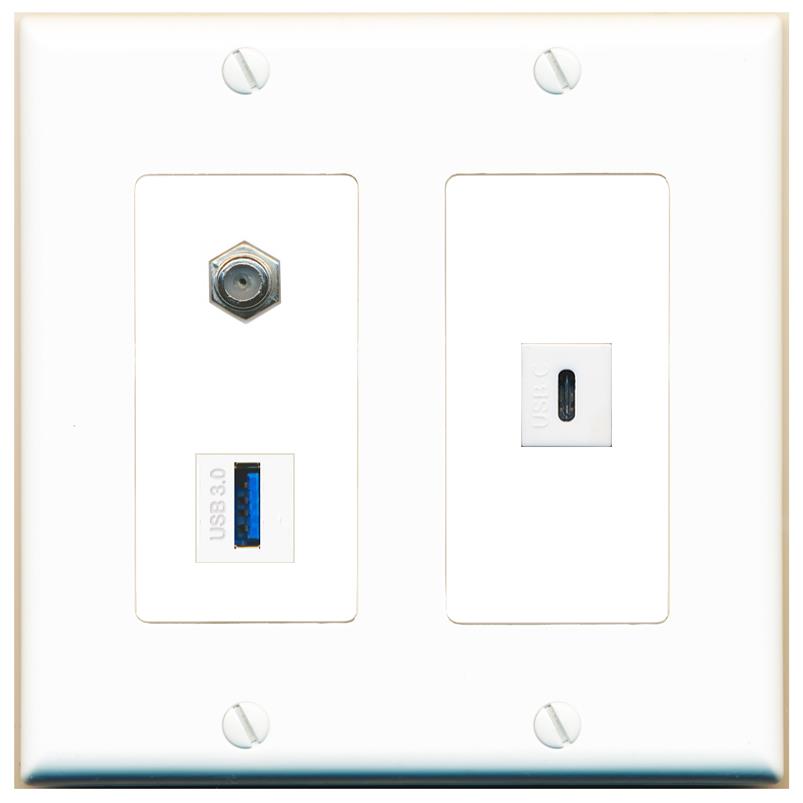 COAX USB-3 USBC Wall Plate [White]