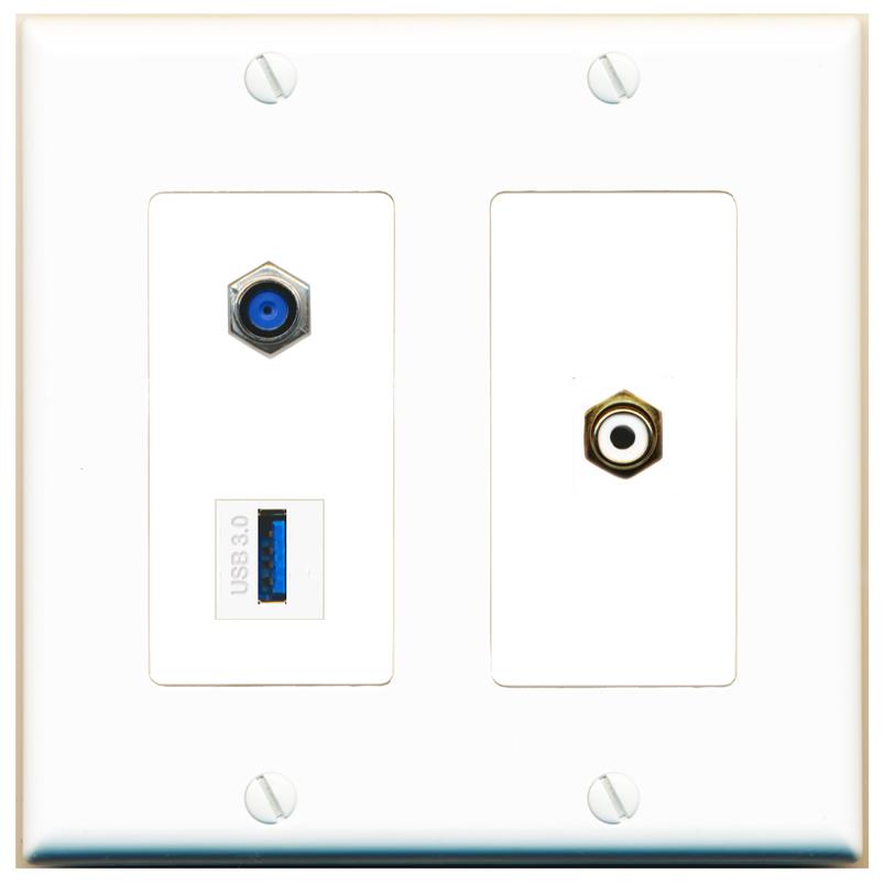 F81 RCA-WHITE USB-3 Wall Plate [White]