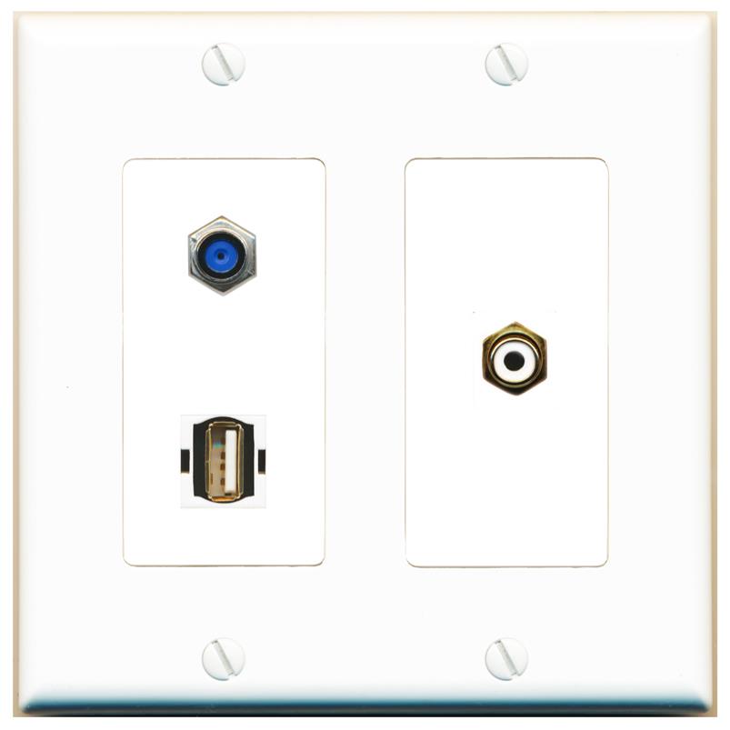 F81 RCA-WHITE USB2 Wall Plate [White]