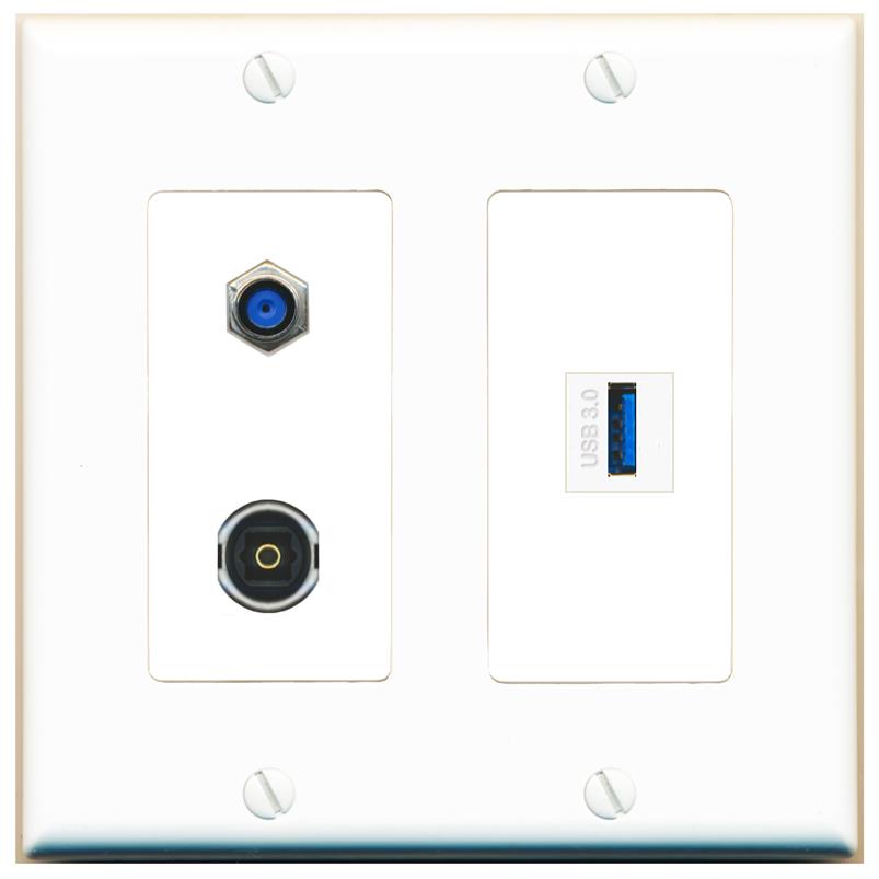 F81 TOSLINK USB-3 Wall Plate [White]