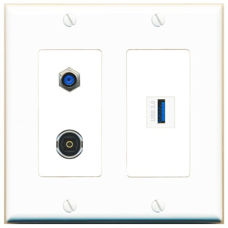 F81 TOSLINK USB-3 Wall Plate [White]