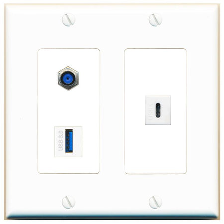 F81 USB-3 USBC Wall Plate [White]