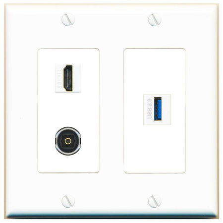 HDMI TOSLINK USB-3 Wall Plate [White]