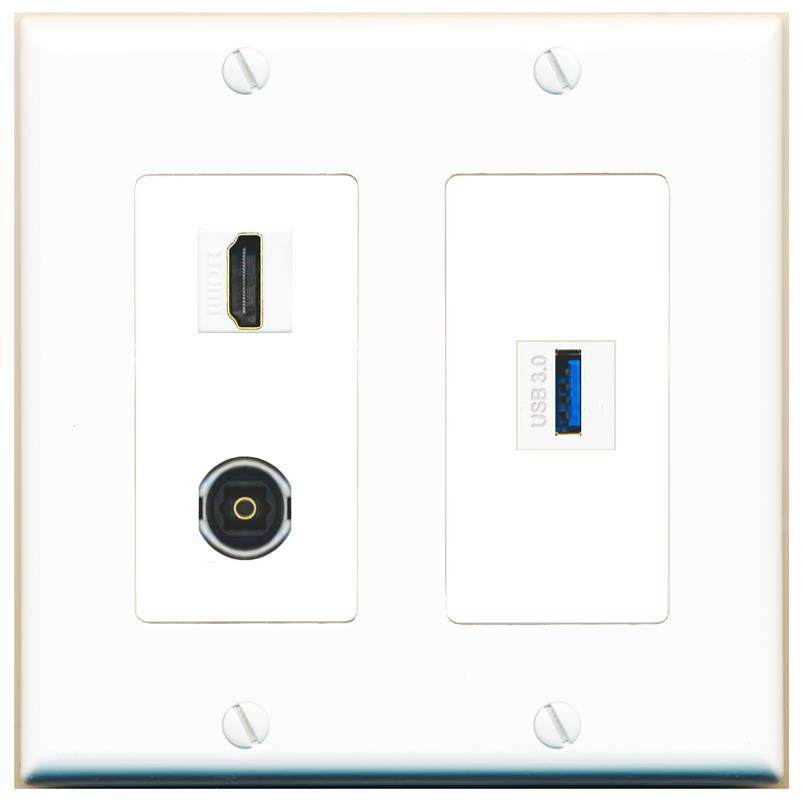 HDMI TOSLINK USB-3 Wall Plate [White]