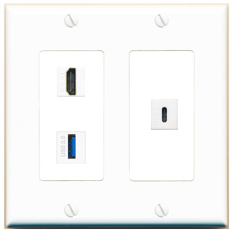 HDMI USB-3 USBC Wall Plate [White]