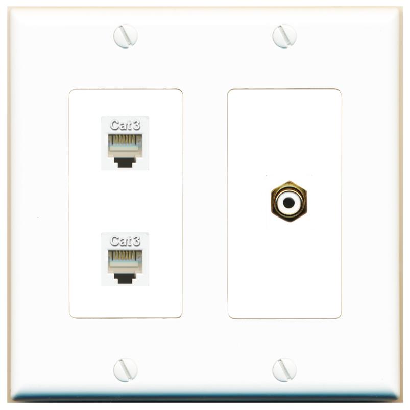 2 PHONE RCA-WHITE Wall Plate [White]