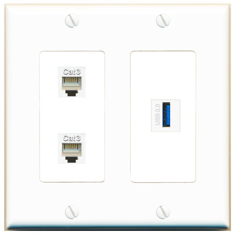 2 PHONE USB-3 Wall Plate [White]