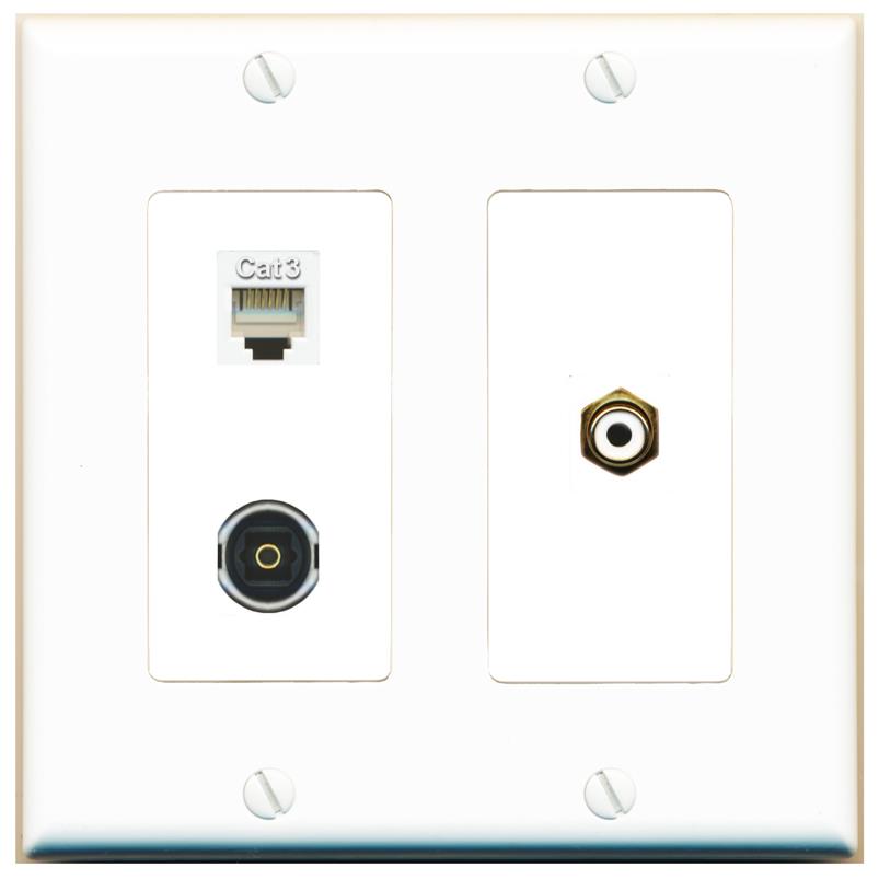 PHONE RCA-WHITE TOSLINK Wall Plate [White]