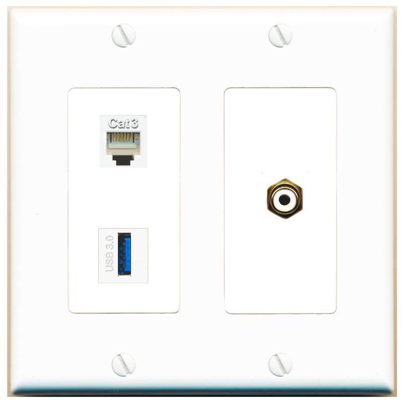 PHONE RCA-WHITE USB-3 Wall Plate [White]