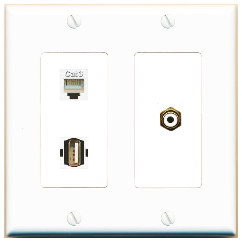 PHONE RCA-WHITE USB2 Wall Plate [White]