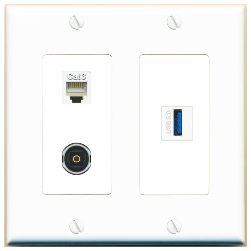 PHONE TOSLINK USB-3 Wall Plate [White]