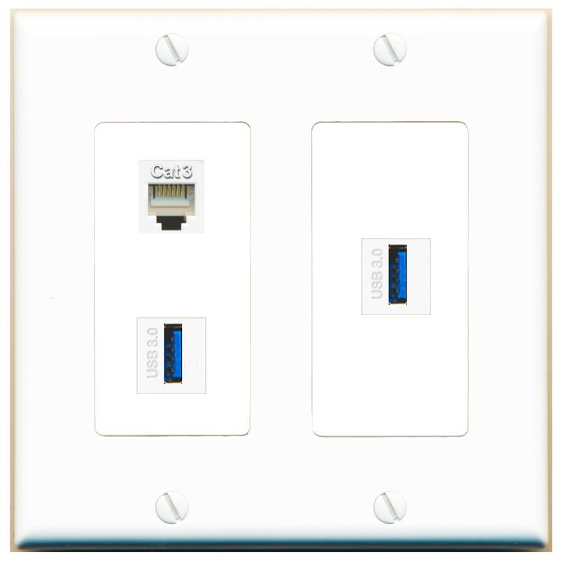 PHONE 2 USB-3 Wall Plate [White]
