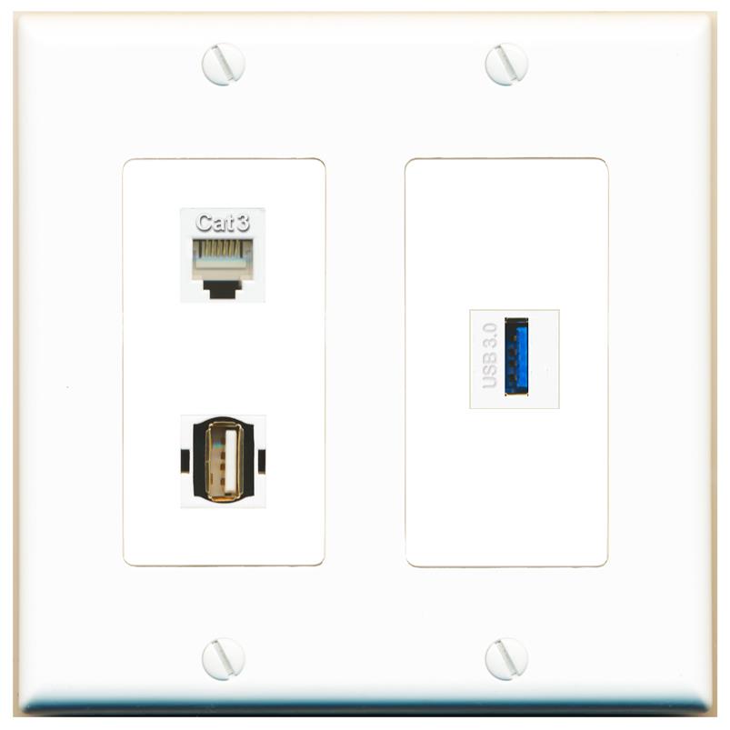 PHONE USB-3 USB2 Wall Plate [White]