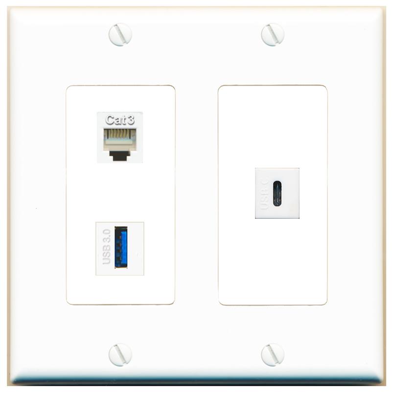 PHONE USB-3 USBC Wall Plate [White]
