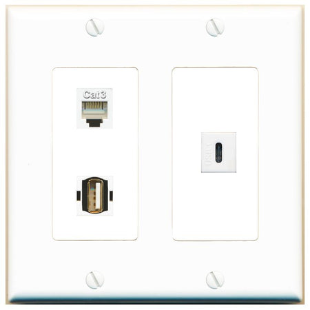 PHONE USB2 USBC Wall Plate [White]