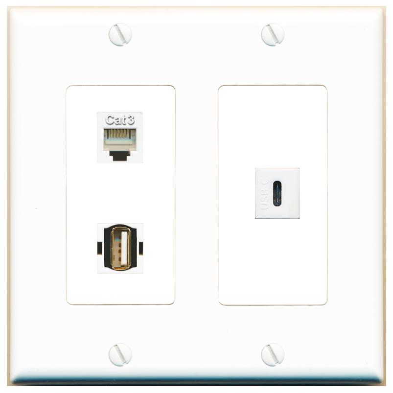 PHONE USB2 USBC Wall Plate [White]