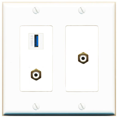2 RCA-WHITE USB-3 Wall Plate [White]