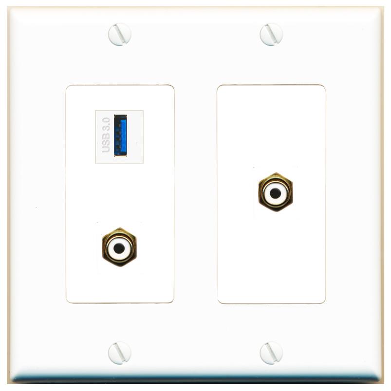 2 RCA-WHITE USB-3 Wall Plate [White]