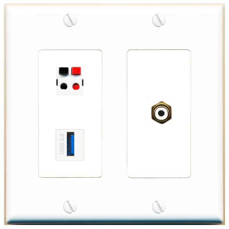RCA-WHITE SPEAKER USB-3 Wall Plate [White]