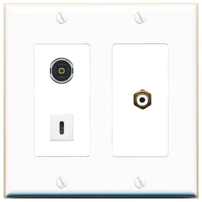 RCA-WHITE TOSLINK USBC Wall Plate [White]