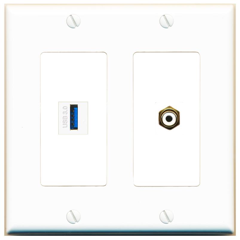 RCA-WHITE USB-3 Wall Plate [White]