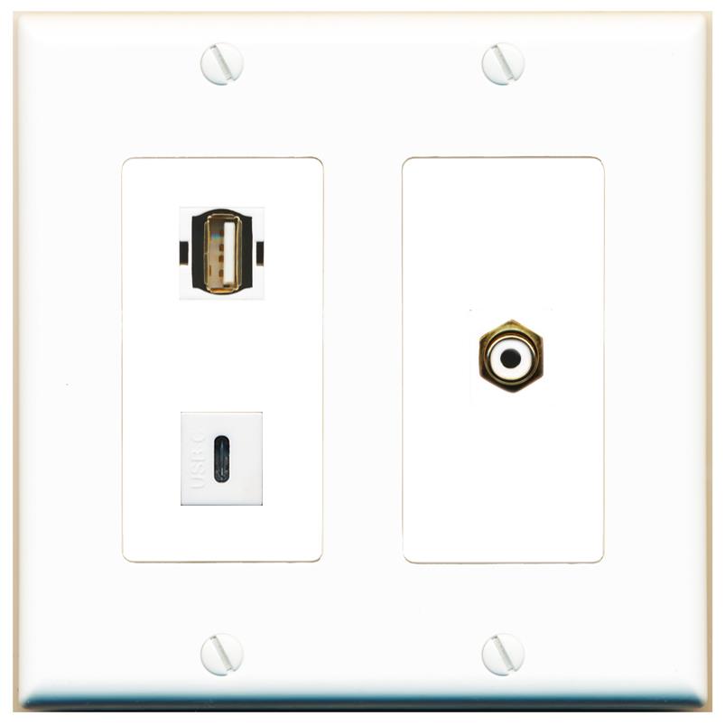 RCA-WHITE USB2 USBC Wall Plate [White]
