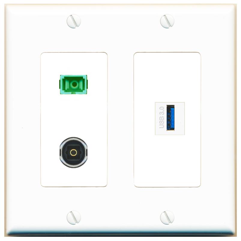 SC-APC-SX TOSLINK USB-3 Wall Plate [White]