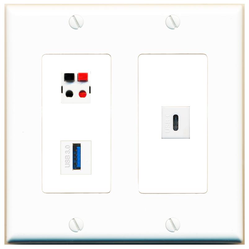 SPEAKER USB-3 USBC Wall Plate [White]