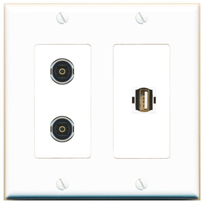 2 TOSLINK USB2 Wall Plate [White]