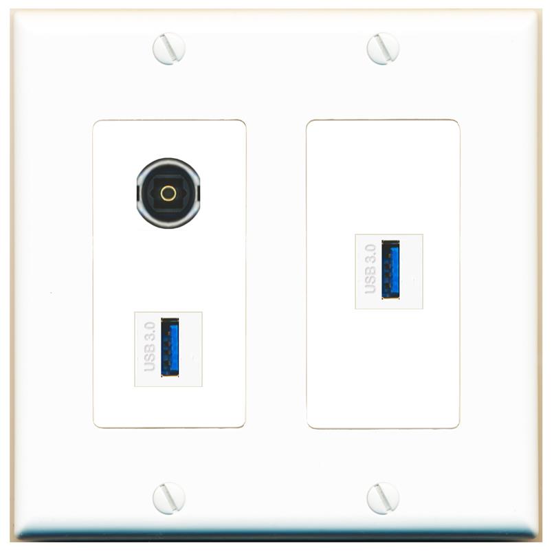 TOSLINK 2 USB-3 Wall Plate [White]