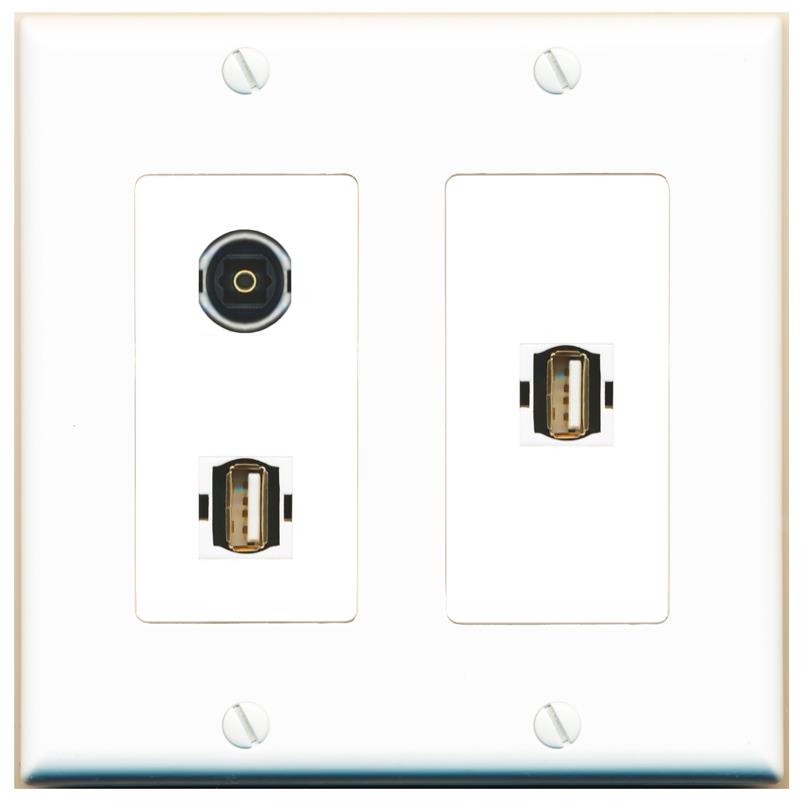 TOSLINK 2 USB2 Wall Plate [White]