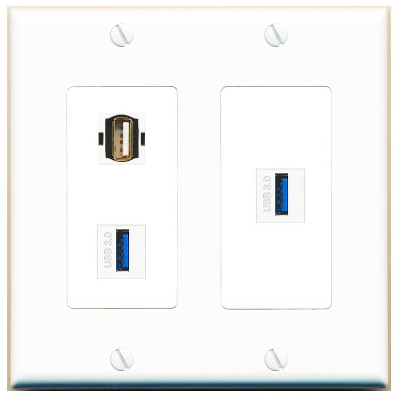 2 USB-3 USB2 Wall Plate [White]