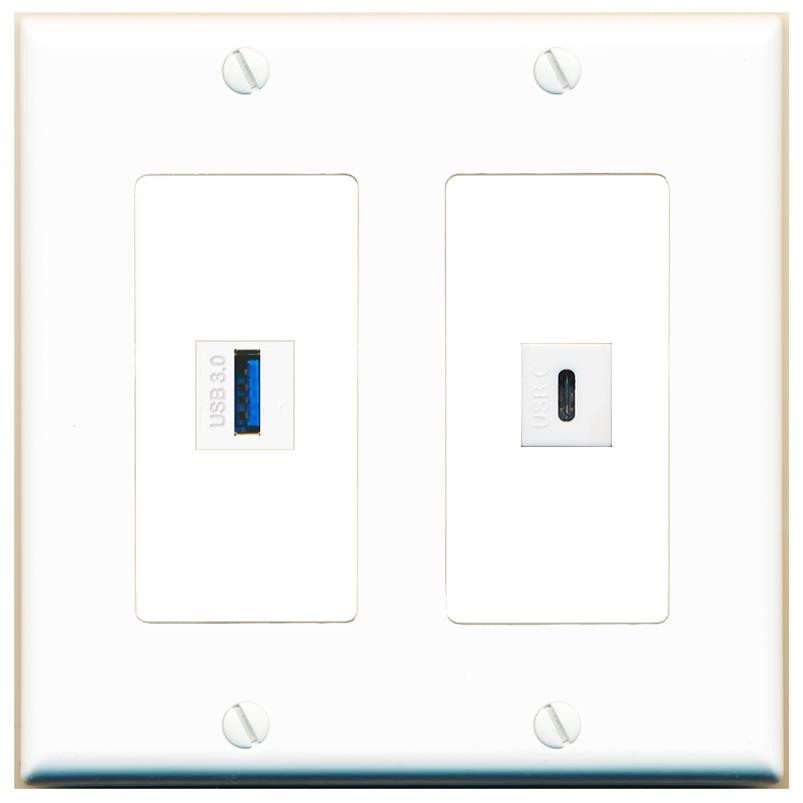 USB-3 USBC Wall Plate [White]