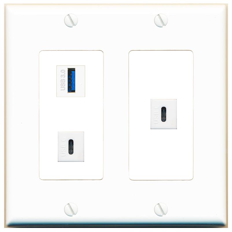 USB-3 2 USBC Wall Plate [White]