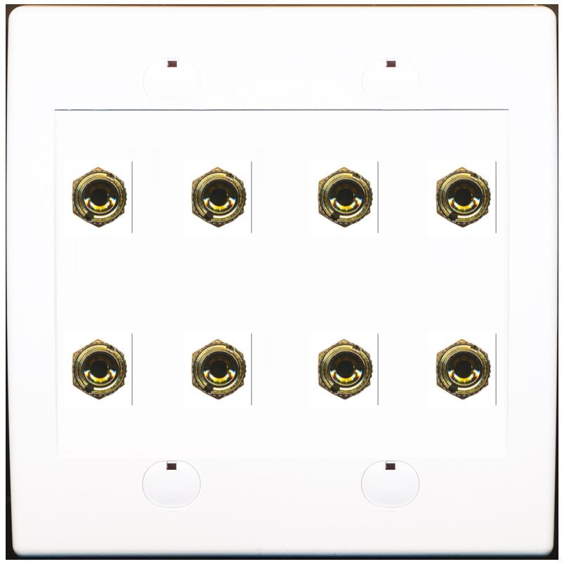 RiteAV 8 Banana 4 Speaker Surround 2 Gang Coupler Binding Post Wall Plate 2 Pack