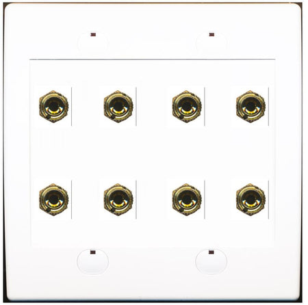 RiteAV 8 Banana 4 Speaker Surround 2 Gang Coupler Binding Post Wall Plate 2 Pack