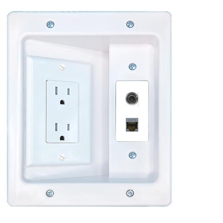RiteAV 3.5mm CAT6-SHIELDED Recessed Wall Plate Cable Concealer Management Kit with Power Outlet Hides Cords and Cables