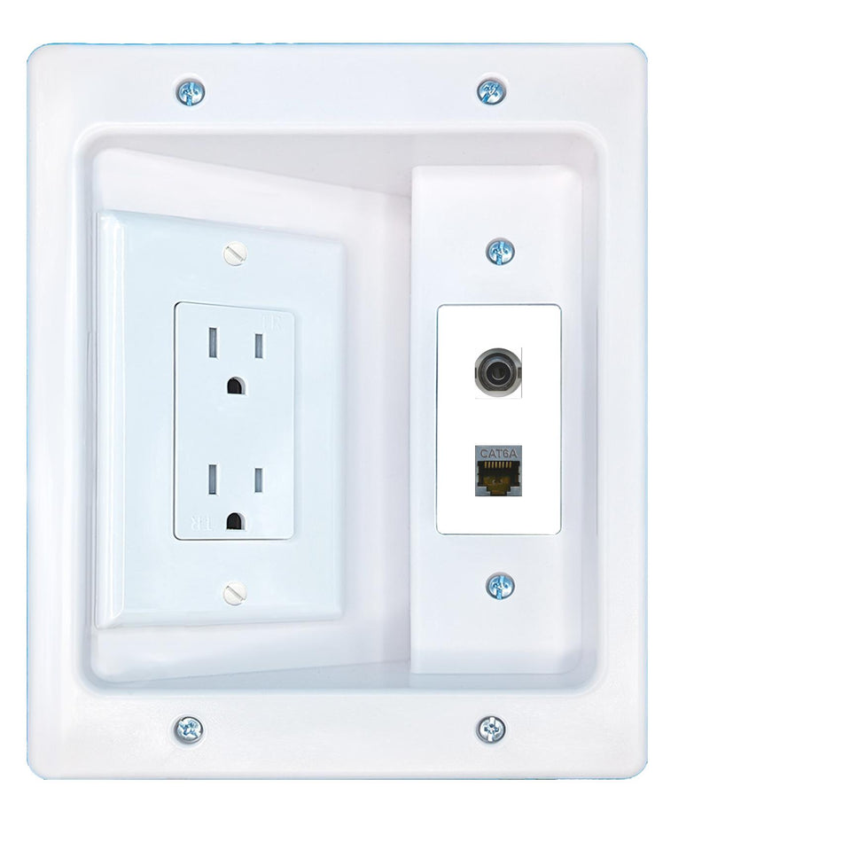 RiteAV 3.5mm CAT6A Recessed Wall Plate Cable Concealer Management Kit with Power Outlet Hides Cords and Cables